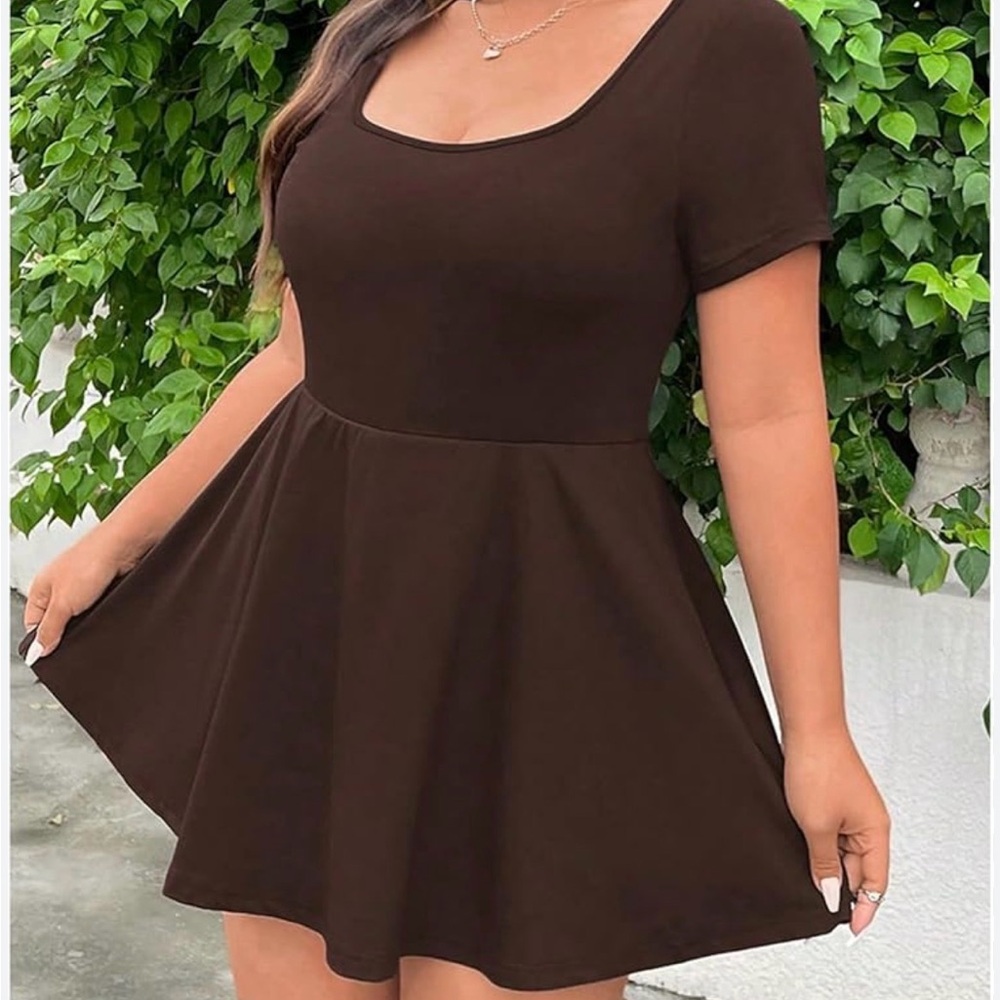1X Chocolate Fairy Romper Square Neck Peplum Skirt. Built-in Shirts wPocket. New